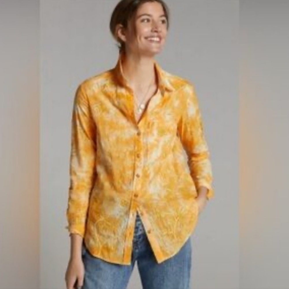 Anthropologie Pilcro Embroidered Button-Up Shirt